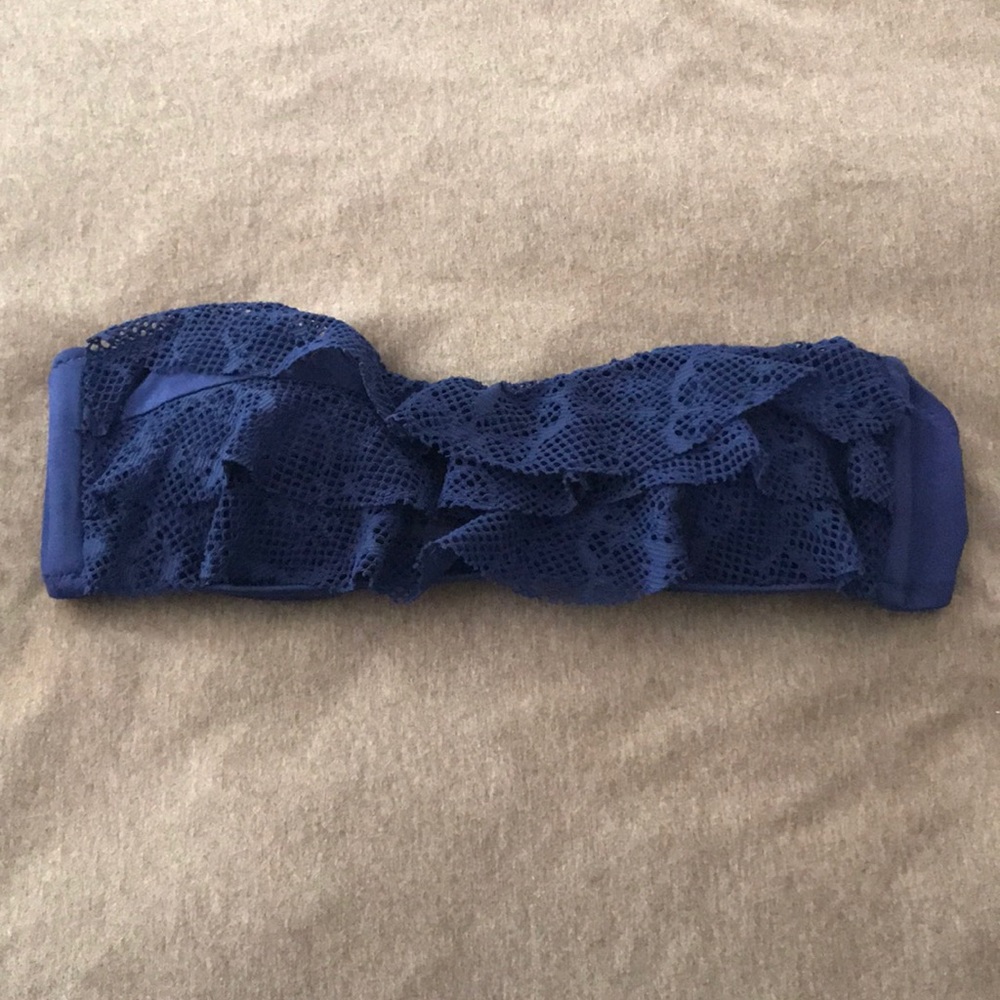 Navy blue ruffled bikini top